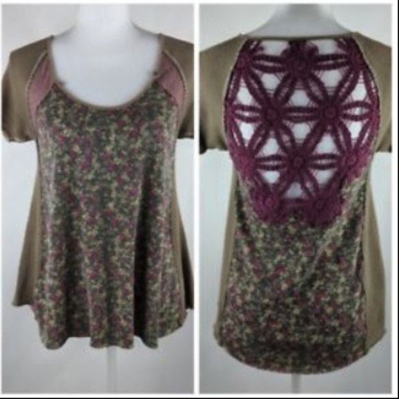 Free People Tops - Free People XS Mixed-Media Floral Boho $75